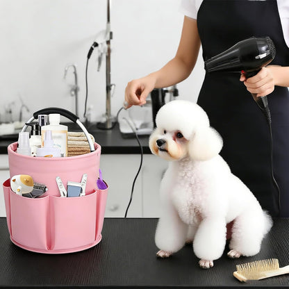 Felt Pet Dog Grooming Bag, Small Pet Grooming Tote Bag, 6-pocket Dog Grooming Supplies Organiser, Travel Outdoor Hold for Clippers Nail Grinder, Cleaning Brush, Trimmer, Nozzle, Pink
