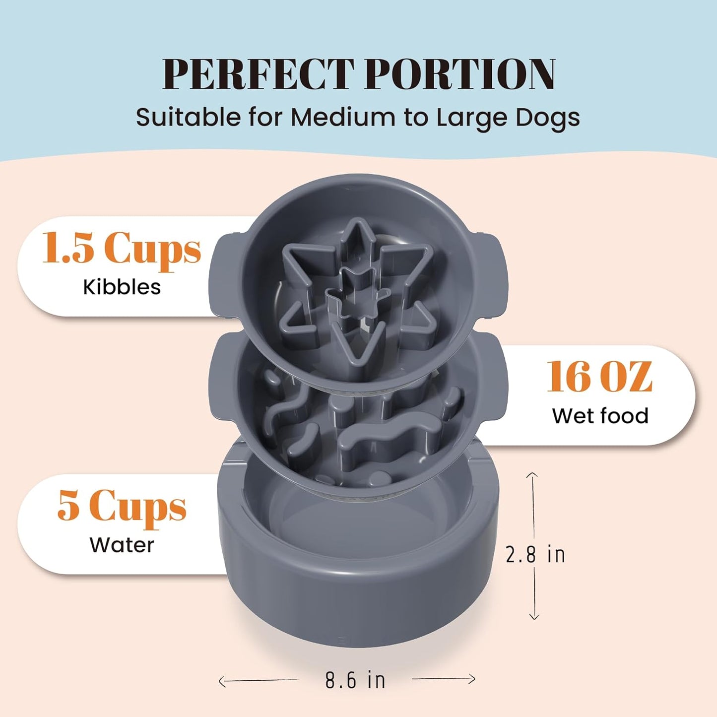 AVERYDAY Large 3-in-1 Slow Feeder Dog Bowls, Two 1.5 Cup Maze Dog Feeder Bowl Inserts, Anti-Slip Spiral Food Dish for Wet, Dry, Raw Food, Slow Down Eating Puzzle Feeding Bowl for Medium Large Dogs