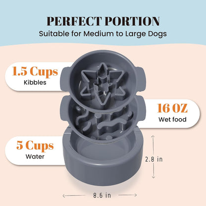 AVERYDAY Large 3-in-1 Slow Feeder Dog Bowls, Two 1.5 Cup Maze Dog Feeder Bowl Inserts, Anti-Slip Spiral Food Dish for Wet, Dry, Raw Food, Slow Down Eating Puzzle Feeding Bowl for Medium Large Dogs