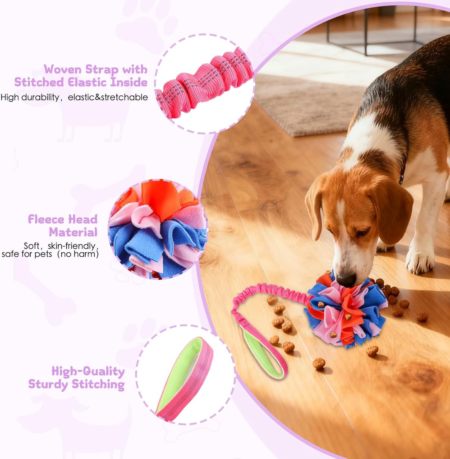 Snuffle Ball with Bungee Tug, Tug of War Rope Toys for Small Medium Dogs, Interactive Dog Toys Puppy Training Pull Toy for Exercise & Interactive Play Games (Light Pink)