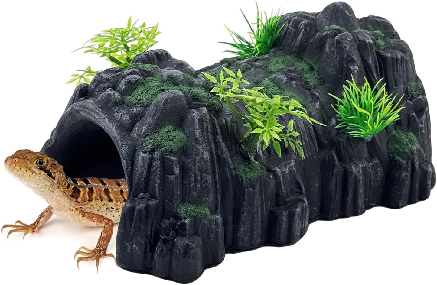 PINVNBY Reptile Rock Hide Cave,Resin Crested Gecko Hideout Caves Lizard Hideaway Bridge Terrarium Habitat Decor for Lizard Snake Turtle