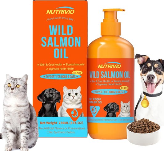 Wild Alaska Salmon Oil for Dogs & Cats Fish Oil Omega 3 Supplements with EPA & DHA for Skin & Coat, Immune, Brain, Joint and Heart Health, Dog & Cat Fish Oil Supplements 236ml（8fl oz）