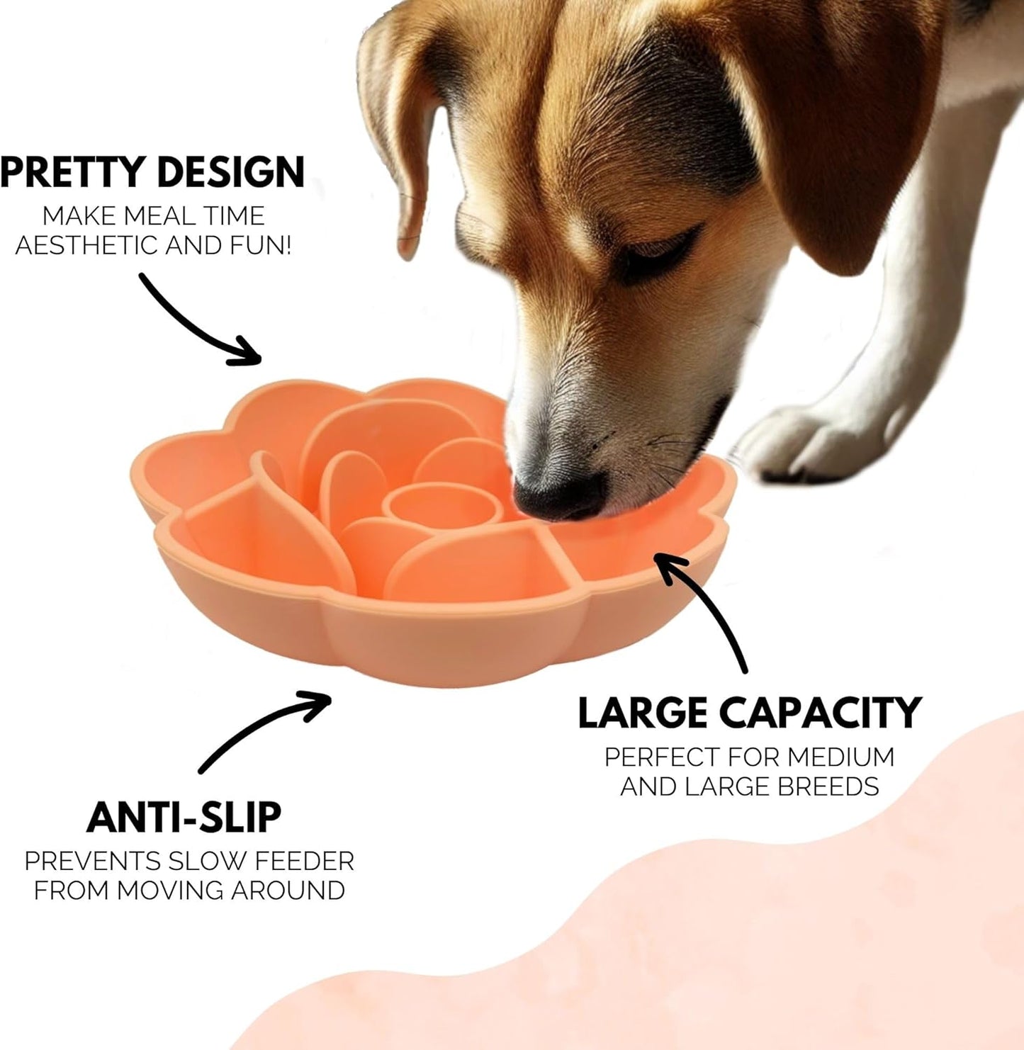 Rose Petal Silicone Lick Mat Slow Feeder for Dogs, Cats & Pets (Orange)