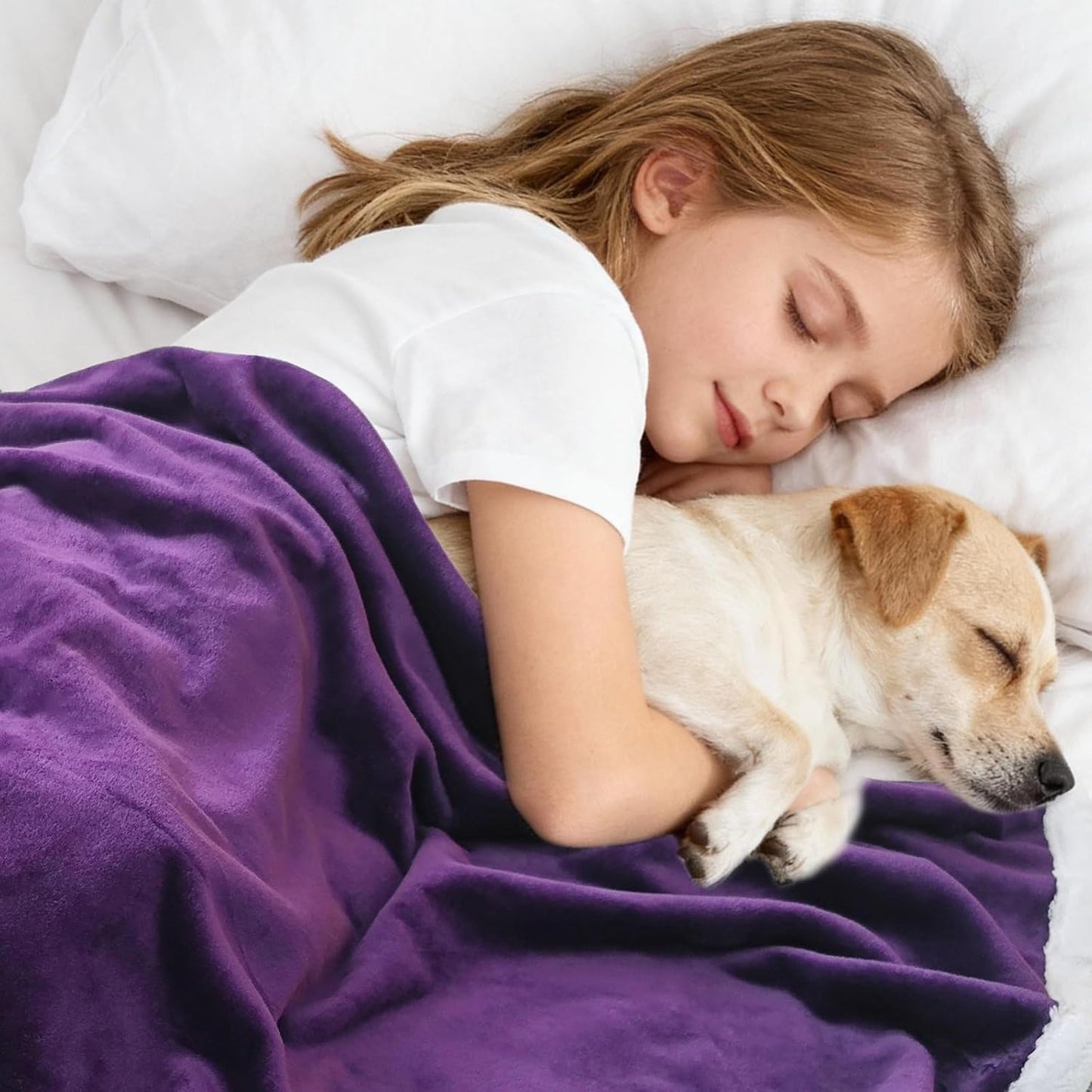 Waterproof Dog Blanket for Couch Bed – Double-Sided Washable Cat Puppy Blanket, Pet Throw Soft, Warm, Durable, Protective Furniture Cover, Purple White XL(80×60)"