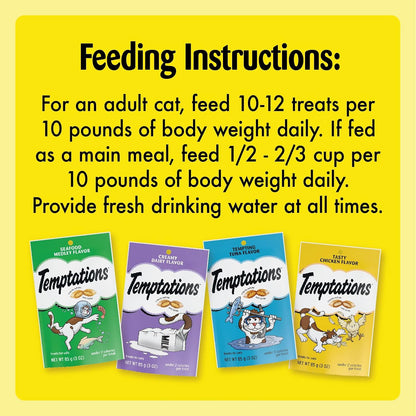 Temptations Classic Crunchy and Soft Cat Treats Feline Favorites Variety Pack, 3 oz. Pouches (Pack of 4)