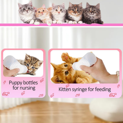 Puppy Bottles for Nursing,Puppys Bottles for Nursing Newborn Puppy,Syringe for Feeding Cat Bottle for Kittens,New Upgrade Kitten Silicone Newborn Supplies (Pink)