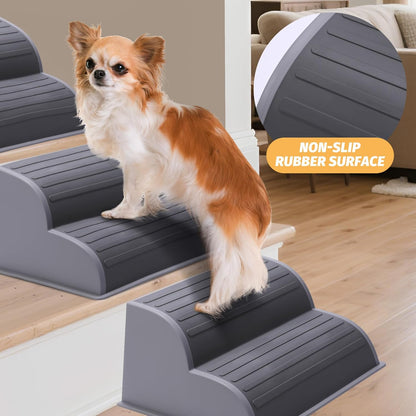 2-Step Modular Dog Ramp - Portable Non-Slip Stairs for Small Dogs with High Support, 9.5" D Lightweight Plastic Pet Steps Fits Staircase Indoor, Ideal for Elderly Injured Pets (6-Pack, Grey)