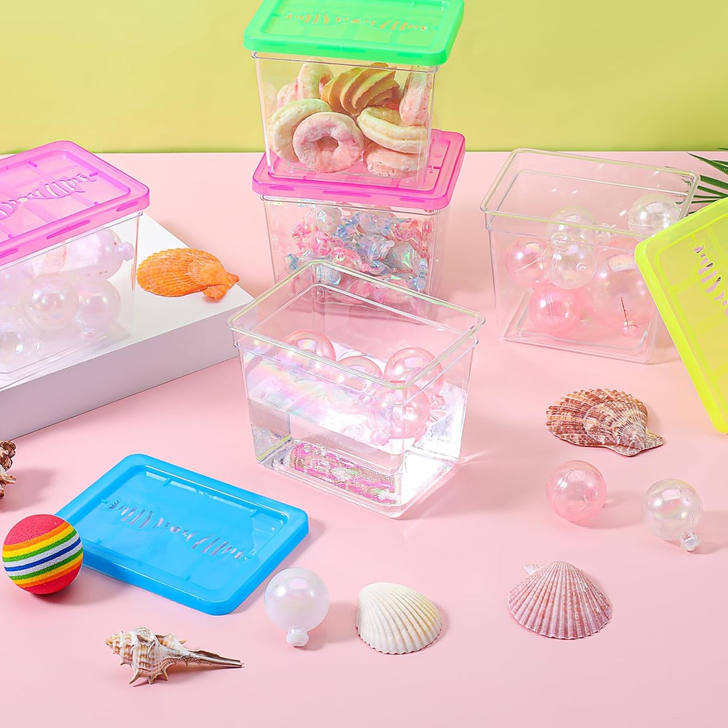 30 Pack 12 oz Plastic Fish Bowls with Lids Plastic Reptile Terrariums Carrier Cage Hatching Container Rectangle Gold Fish Bowls Transparent Turtle Aquarium for Adults Centerpieces Party Decoration