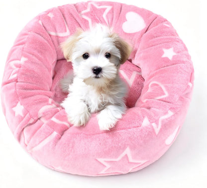 Round Replacement Dog Bed Cover - Elastic Edged Washable Protector with Glow in The Dark Heart Pattern for Small & Medium Beds, Cover Only, 20"x9.8"