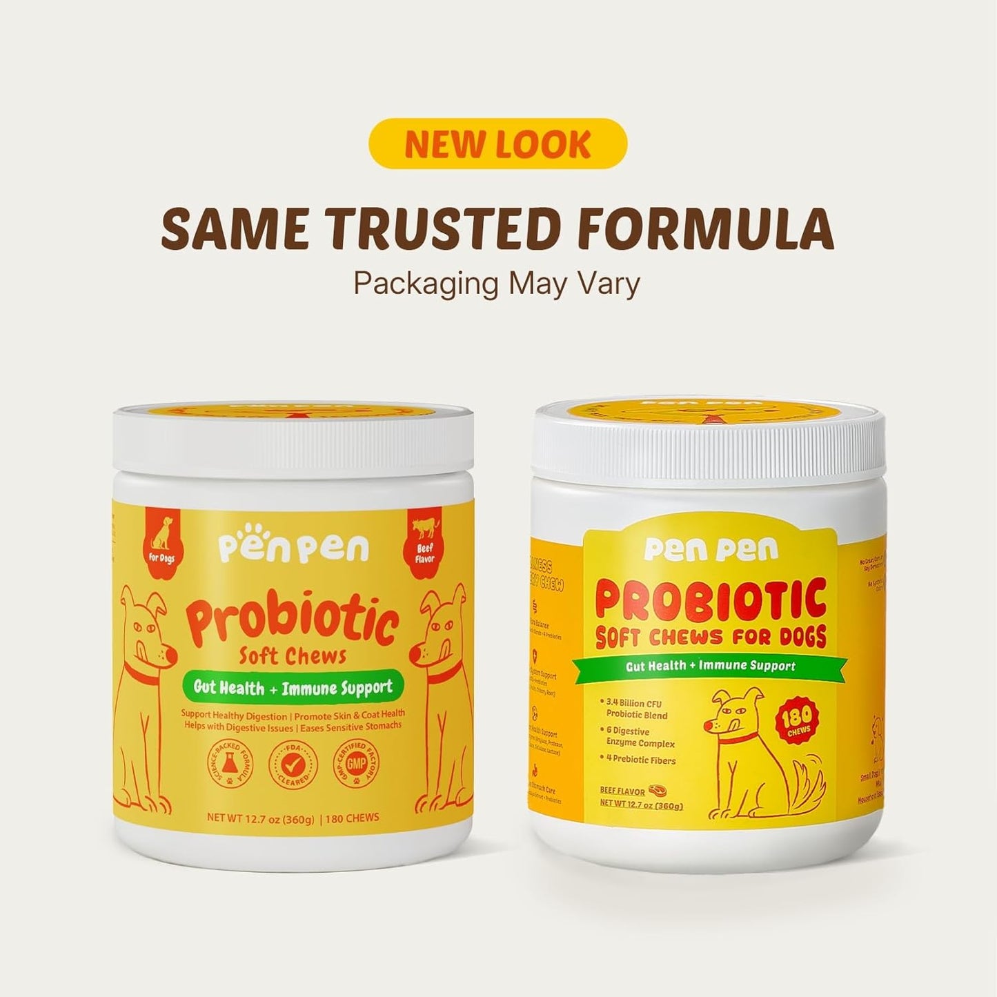 PENPEN Probiotics for Dogs, Dogs Probiotics for Digestive Health (Beef Chews, 50ct and 180ct)