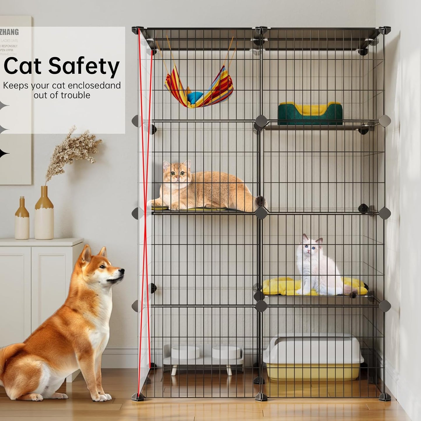 Oneluck 4-Tier 47.2 Inch Large Cat Cages DIY Cat Playpen Detachable Metal Wire Kennels Cat Crate Exercise Extra Place Ideal for 1-2 Cat