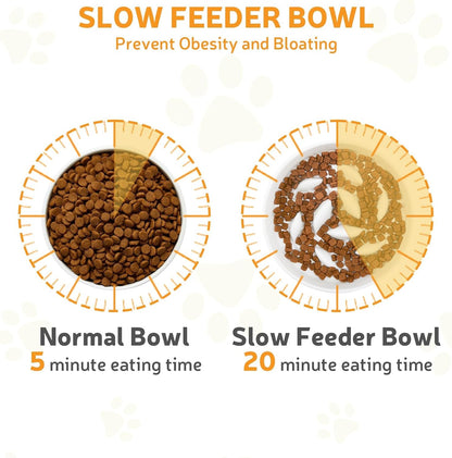 Ceramic Slow Feeder Cat Bowl 6.3'' Wide, Shallow Slow Eating Cat Bowl for Dry and Wet Food, Anti Gulping Pet Puzzle Feeder for Cats and Small Dogs, Dishwasher Safe (White)