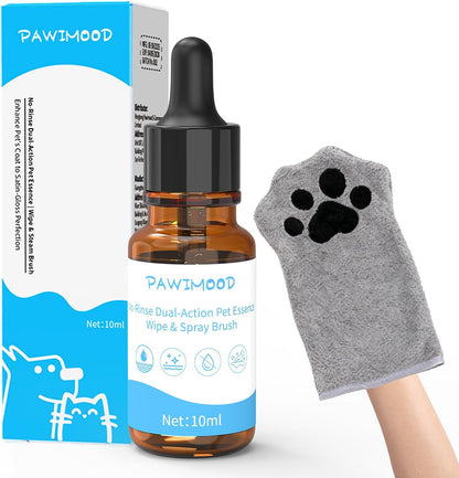 Concentrated Waterless Shampoo with Grey Grooming Glove, No-Rinse & Lick-Safe Essence for Steam Brushes, Gentle Care for Cats/Kittens/Seniors, Manage Shedding & Freshness