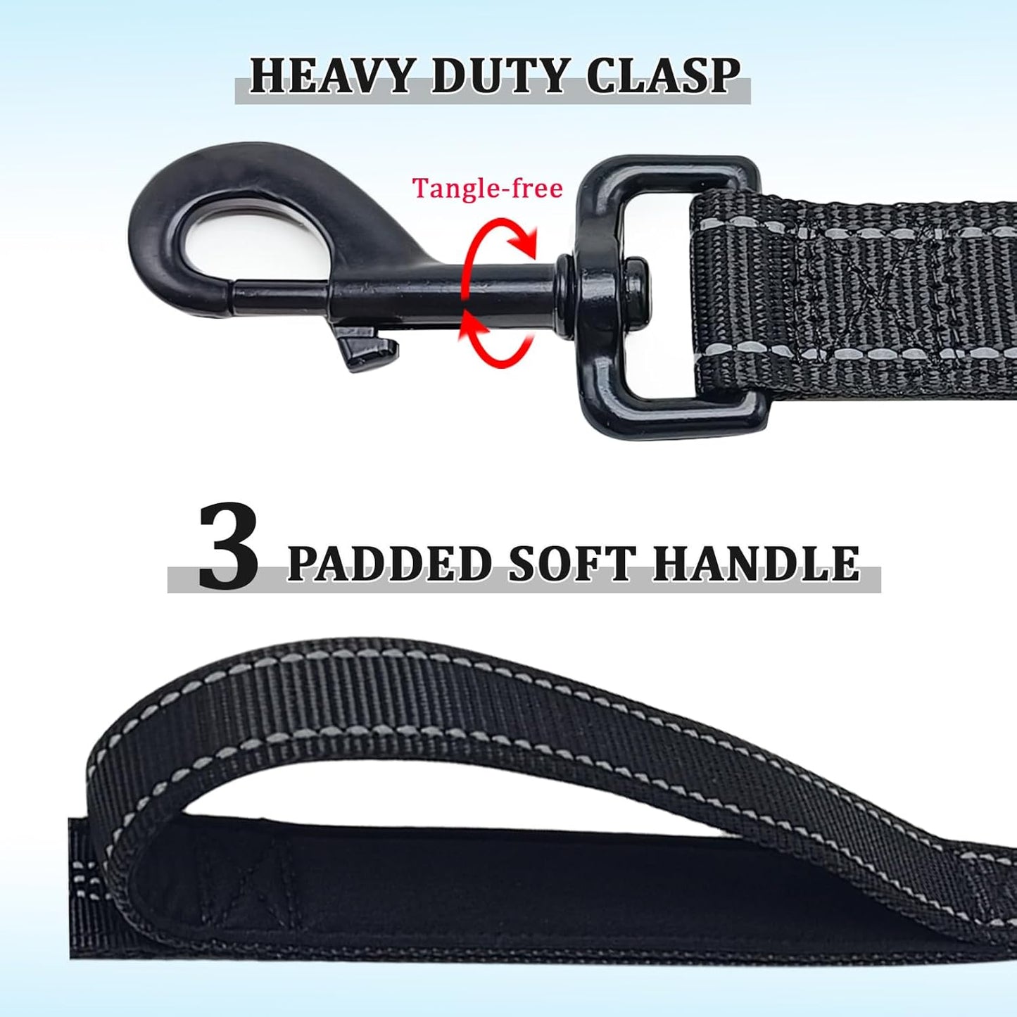 WYuZe 5ft Puppy Leash for Small Dogs + 7ft Triple Handle Dog Leash with Shock Absorbing for Large Medium Dogs