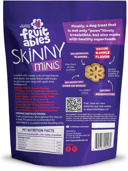 Fruitables Skinny Mini Dog Treats, Healthy Sweet Potato Treat for Dogs, Low Calorie & Delicious, Puppy Training, No Wheat, Corn or Soy, Made in the USA, Bacon and Apple Flavor, 5oz