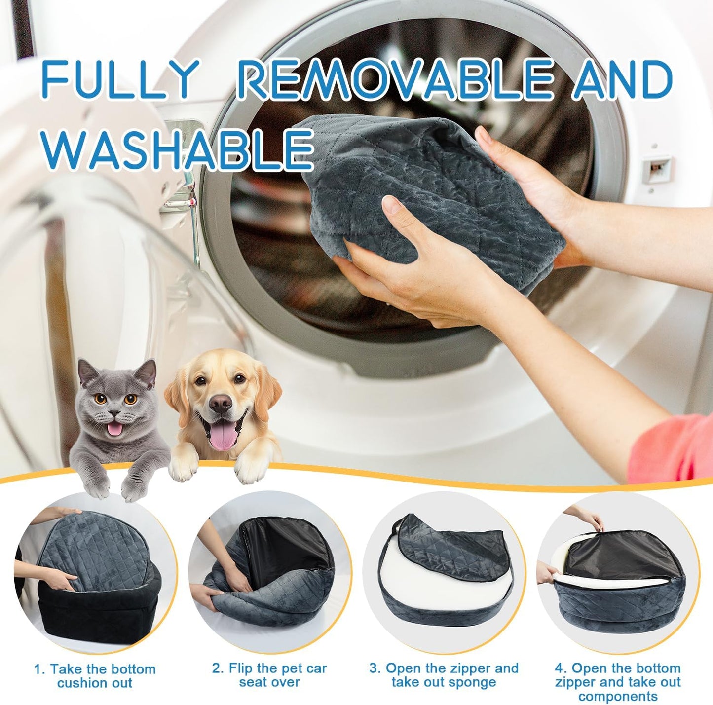 Cozy Dog Car Seat for Small Dogs Up to 30lbs, Elevated Memory Foam Booster Seat, Pet Travel Bed with Washable Removable Cover & Storage Pockets (Black)