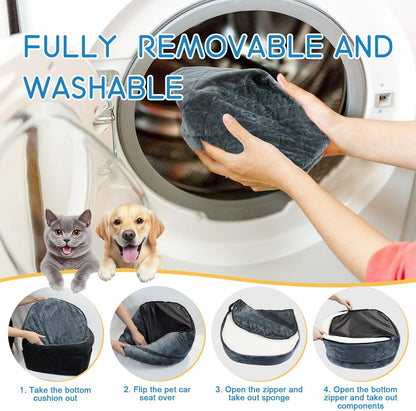 Cozy Dog Car Seat for Small Dogs Up to 30lbs, Elevated Memory Foam Booster Seat, Pet Travel Bed with Washable Removable Cover & Storage Pockets (Black)