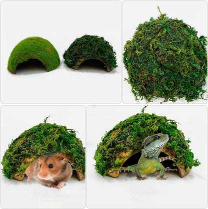 BESTonZON Hamster Shelter and Reptile Hideout Mossy Cave Terrarium Ornament with Tortoise Basking Platform for Turtle and Lizard Habitat