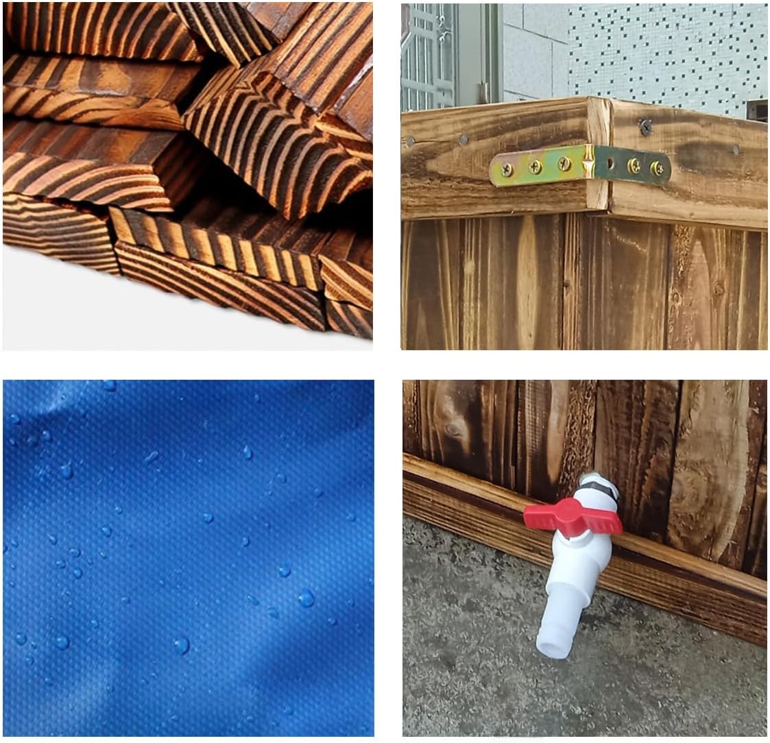 Above Ground Fish Pond,Solid Wood Frame Koi Tank with Drain Valve,Canvas Turtle Pool,Wooden Aquarium for Koi Carp or Hydroponic Cultivation 47 * 31.5 * 27.5in / 137Gal