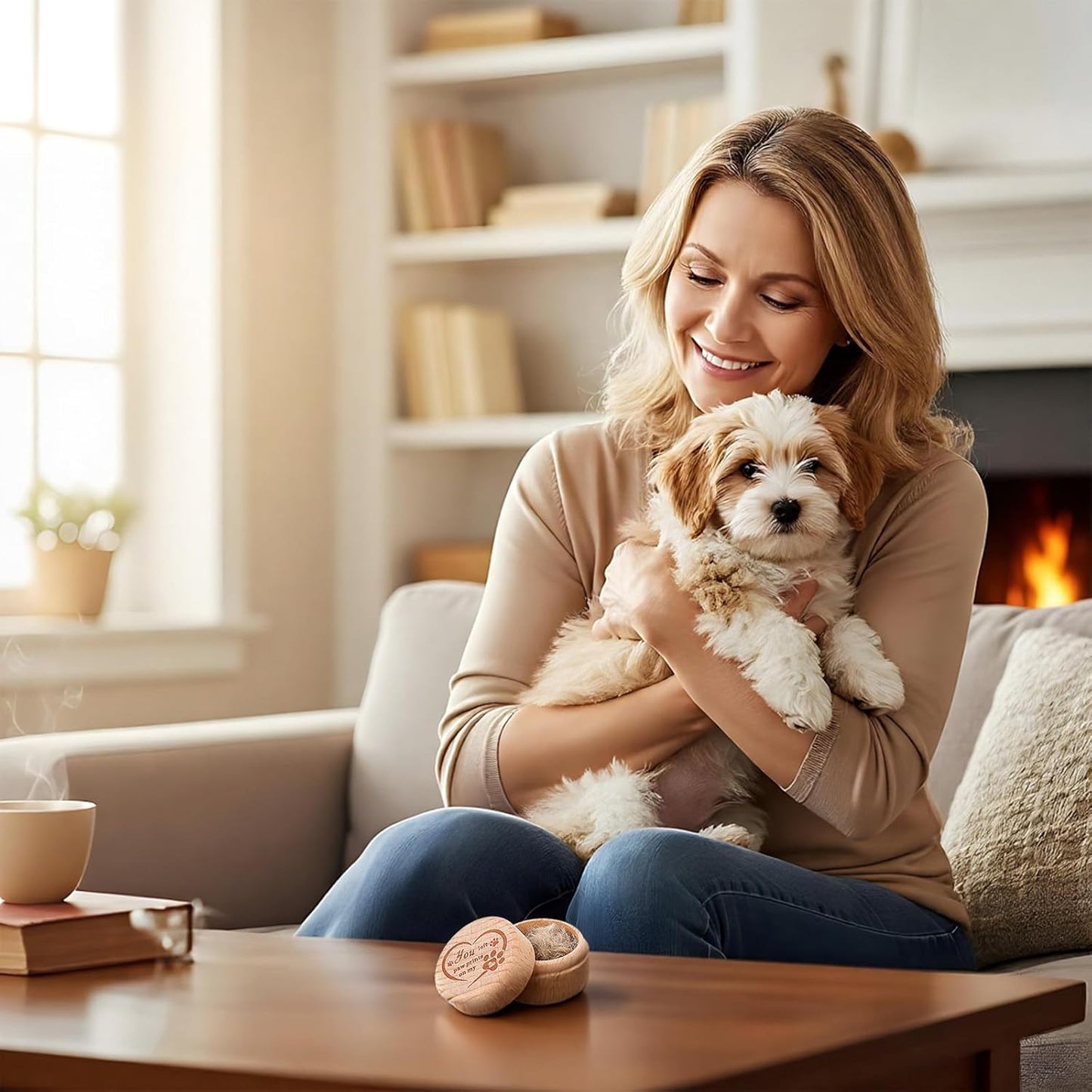 TIESOME Dog Memorial Keepsake Box, Wooden Pet Urns Memorial Gifts for Loss of Dog Cat Hair Ashes Container Remembrance Pet Loss Sympathy Gifts
