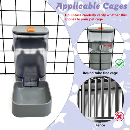 34oz Automatic Rabbit Food Dispenser for Cage Hanging Guinea Pig Feeder No Drip Bunny Food Bowl for Ferret Rat Hamster Chinchilla and Other Small Animals (Gray)