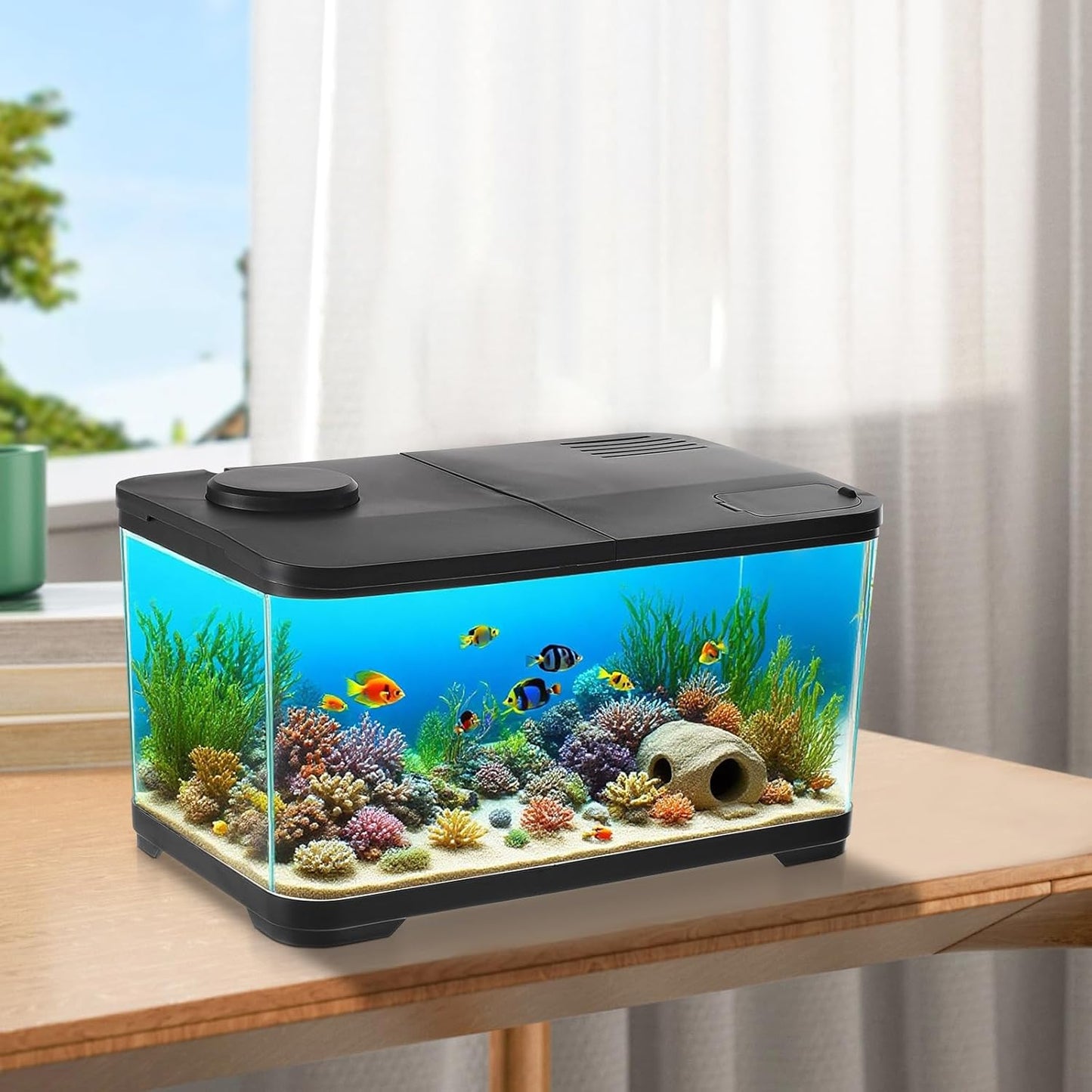 Small Aquarium, Turtle Tank Starter Kit with LED Light, Oxygen Generator, Hydropics Basket, Aquarium for Crabs, Fishes, Amphibians, Reptiles Enthusiasts Beginners