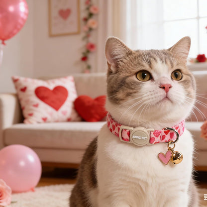ARING PET 2 Pack Valentine's Day Cat Collar, Breakaway Kitten Small Black White Pink Heart Collars with Bells for Girl Boy Cats