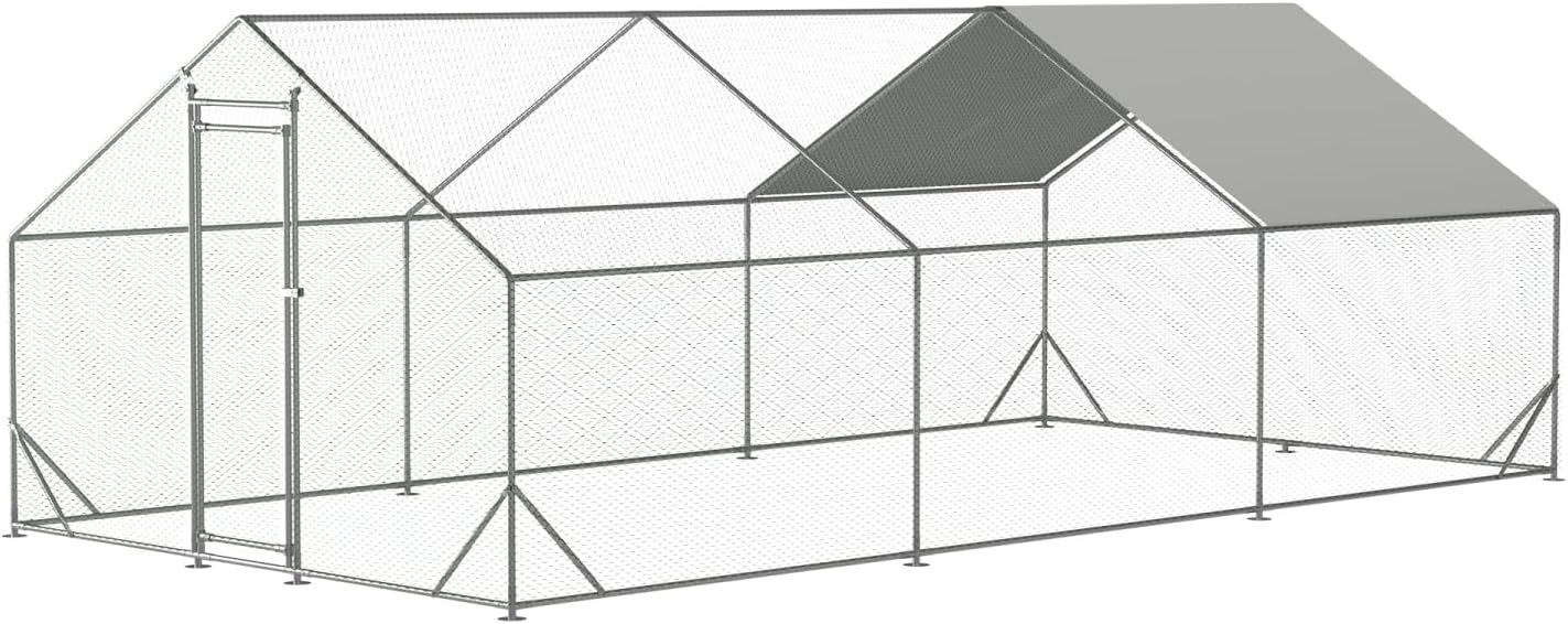 Large Metal Chicken Coop Silver Weather-Resistant Outdoor Lawn & Porch Durable Animal Shelter