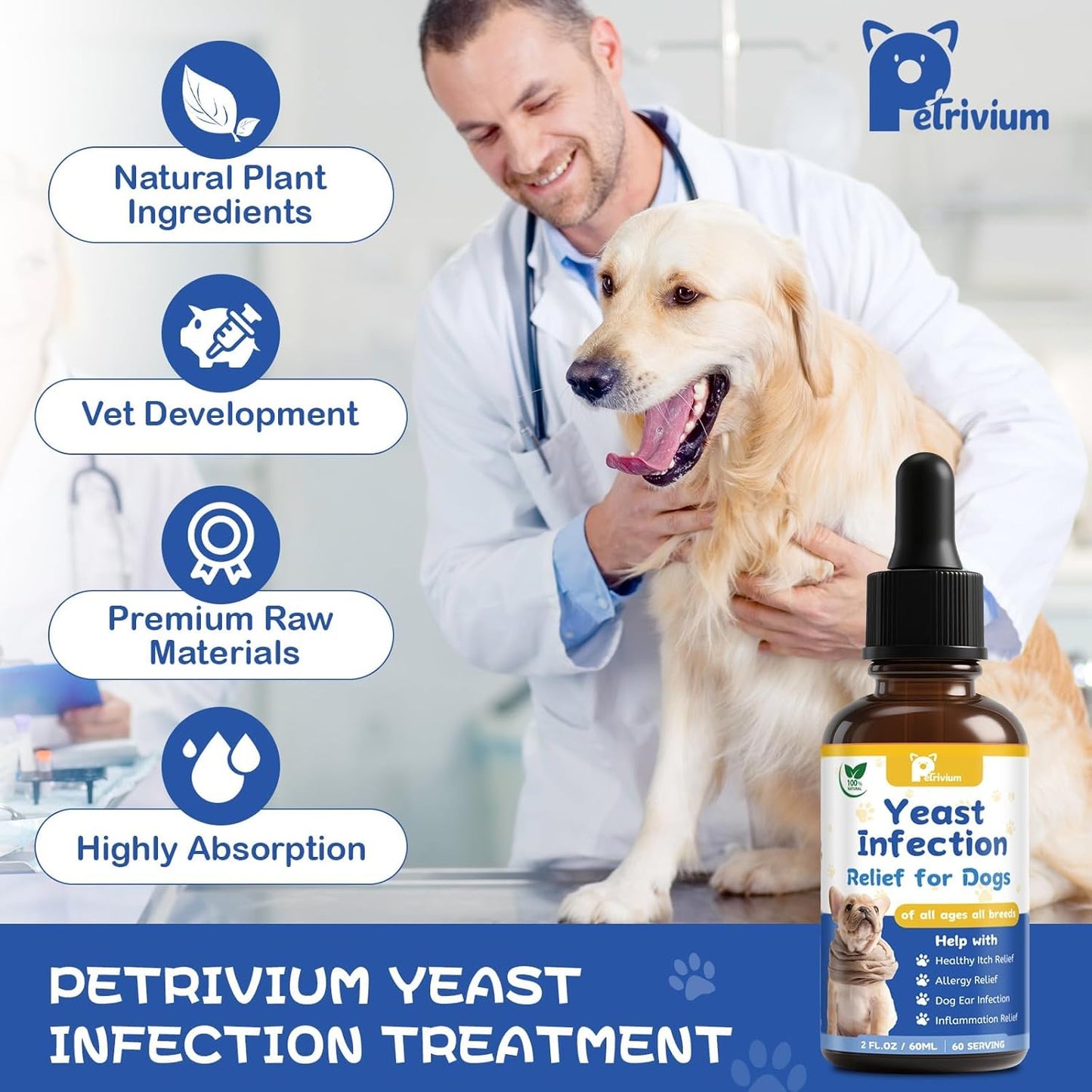 Yeast Infection Treatment for Dog, Natural Dog Yeast Infection Relief for Itchy Skin & Ear - Allergy & Paw Itching, Soothes Irritation & Reduces Inflammation Herbal Dog Supplement Drops