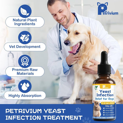 Yeast Infection Treatment for Dog, Natural Dog Yeast Infection Relief for Itchy Skin & Ear - Allergy & Paw Itching, Soothes Irritation & Reduces Inflammation Herbal Dog Supplement Drops