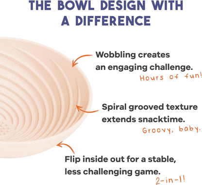 Awoo Wobbowl - Silicone Dog Lick Mat and Slow Feeder Bowl - Dishwasher Safe Pet Dish - Extends Mealtime for Fast Eaters & Reduces Anxiety - for Wet & Dry Food (Almond)