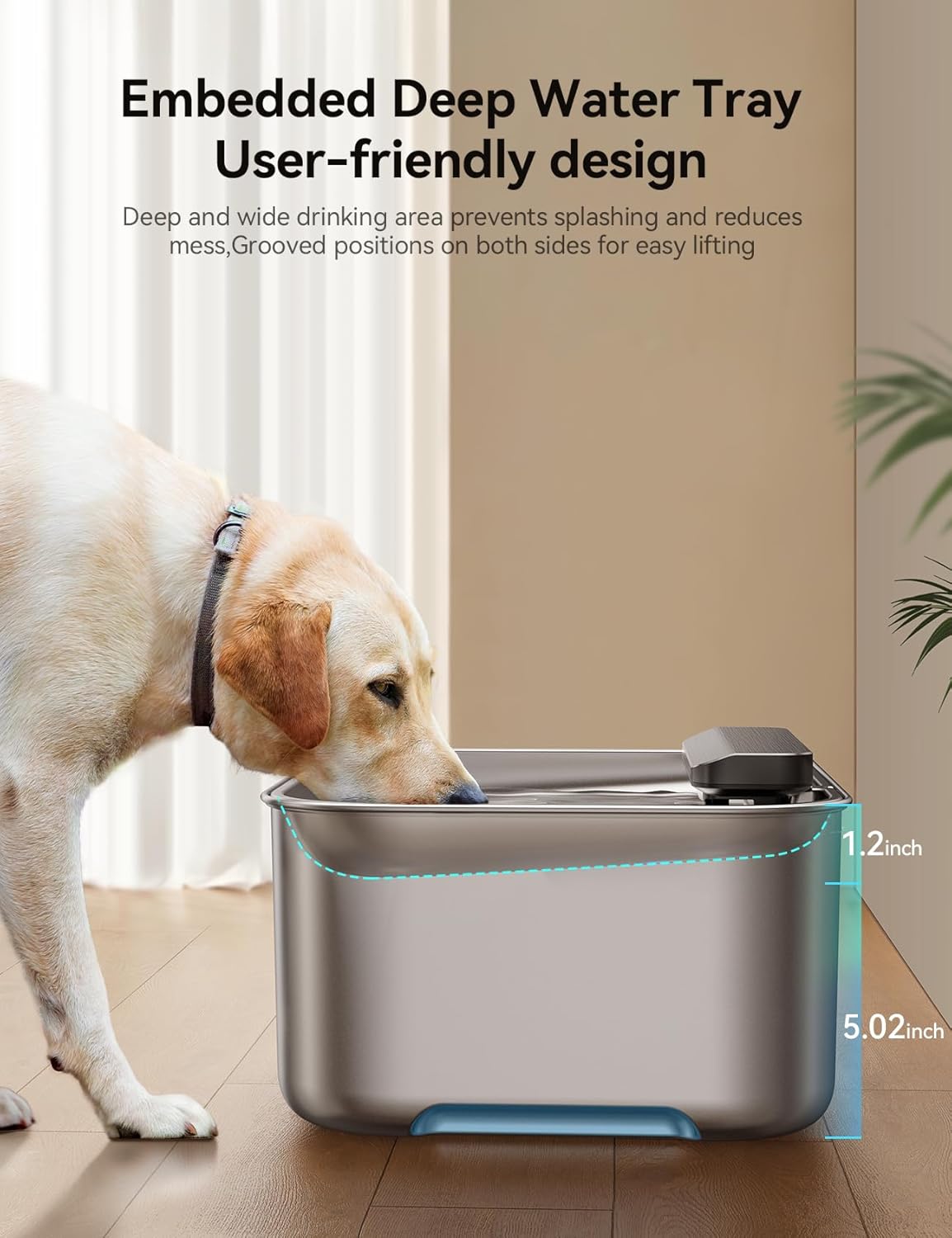 3.2Gal/12L Dog Water Fountain for Large Dogs, Ultra-Quiet Stainless Steel Dog Water Bowl Dispenser with Swirling Water Flow, Pet Water Fountain with Visual Water Level for Large Dogs Cats & Multi-Pet