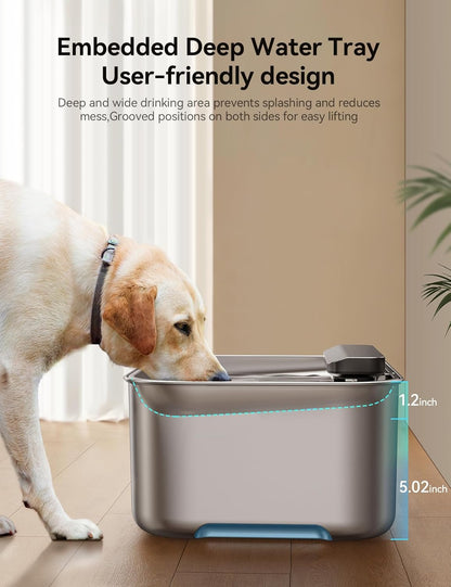 3.2Gal/12L Dog Water Fountain for Large Dogs, Ultra-Quiet Stainless Steel Dog Water Bowl Dispenser with Swirling Water Flow, Pet Water Fountain with Visual Water Level for Large Dogs Cats & Multi-Pet