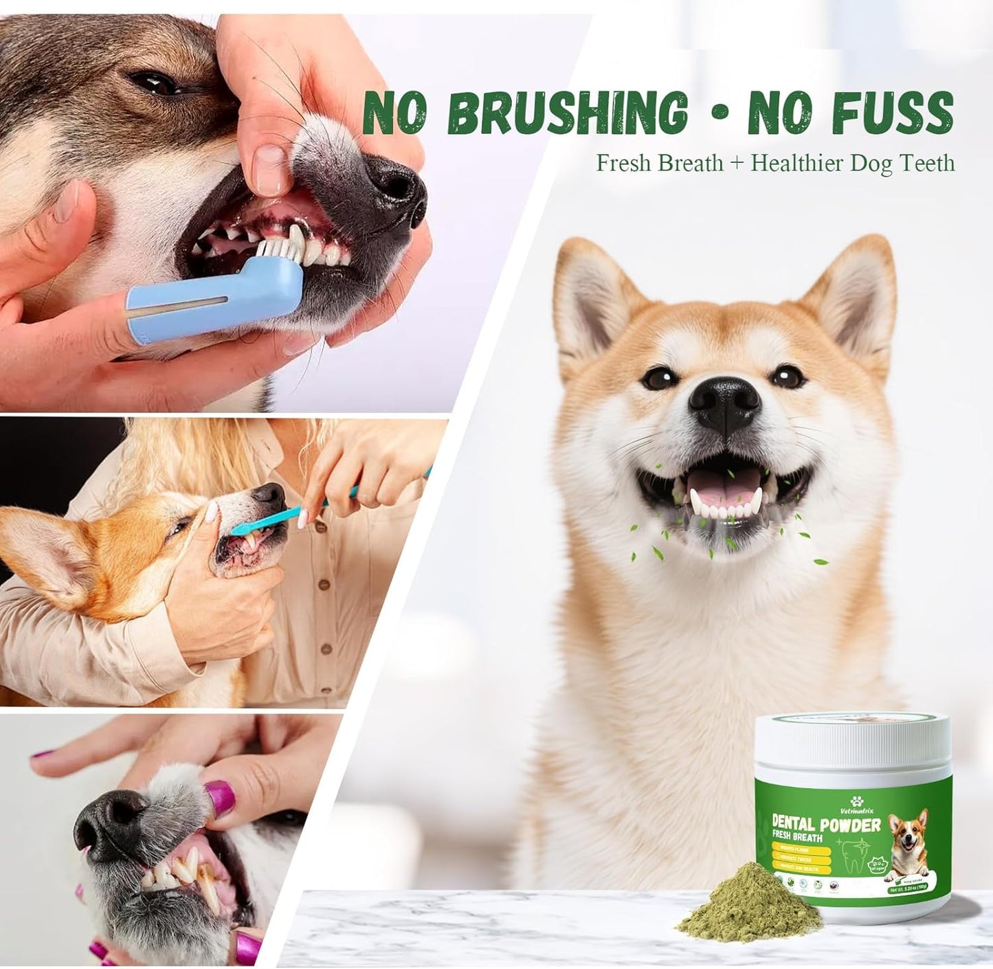 Dog Dental Care Powder - 300g Teeth Cleaning Powder for Dogs with Probiotic, Plaque & Tartar Control with Natural Enzymes, Fresh Breath for Small Medium Large Dogs