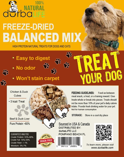 Balanced Mix Freeze-Dried Dog & Cat Treats Food Topper (2.0 oz, Beef Liver & Duck Liver Mix)