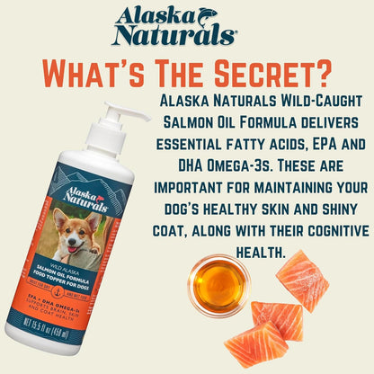 Alaska Naturals Wild Alaskan Salmon Fish Oil Supplement for Dogs Skin and Coat with EPA DHA Omega 3 Fatty Acids Liquid Food Topper 8 oz. Pump