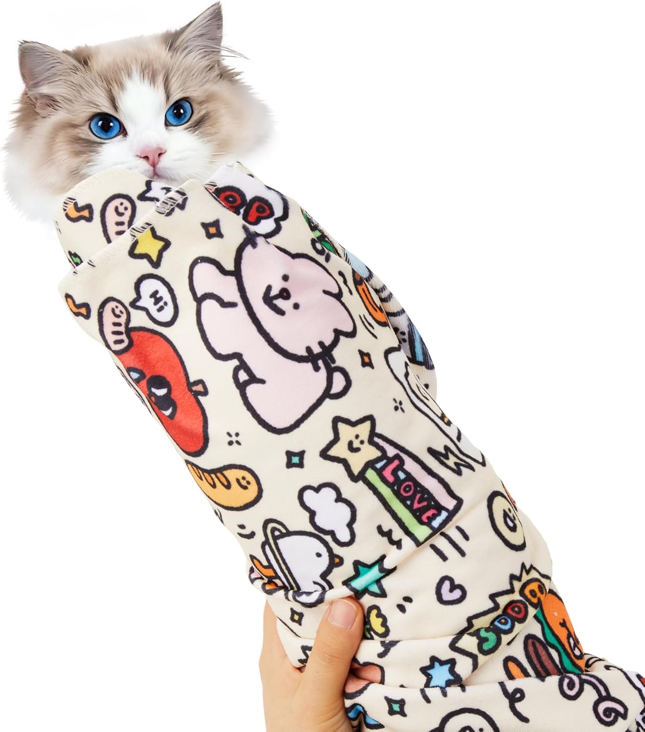 Cat Grooming Wrap – Self-Adhesive Burrito for Stress-Free Nail Trimming, Grooming & Medication – Soft, Machine-Washable, Fits Cats up to 15 lbs