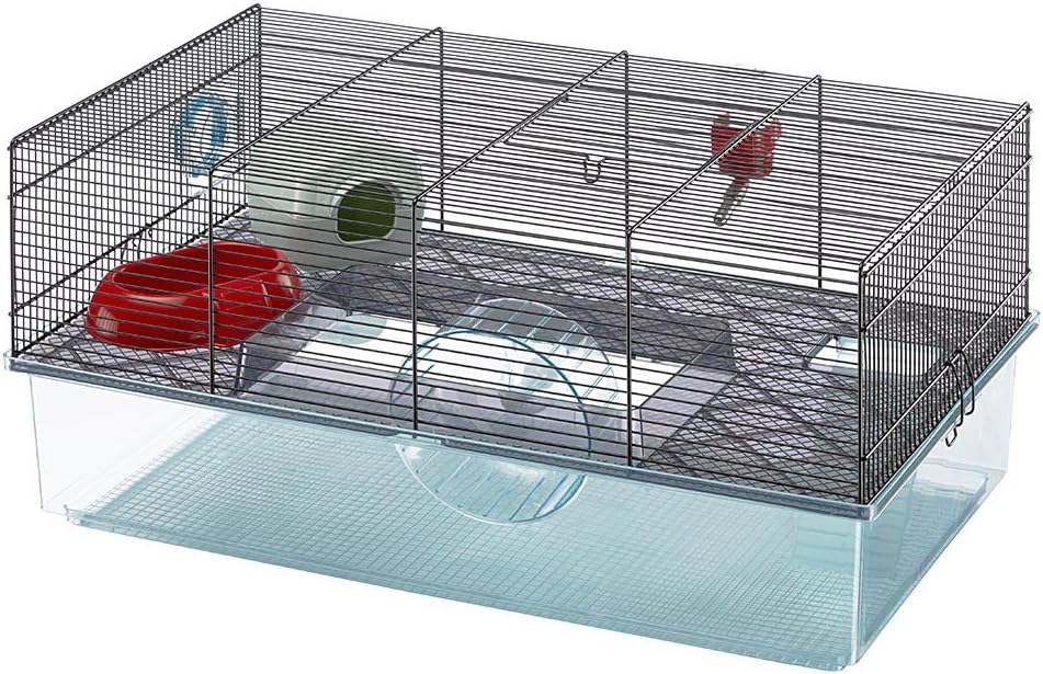 Ferplast Favola Hamster Cage Includes Free Water Bottle, Exercise Wheel, Food Dish & Hamster Hide-Out Large Hamster Cage Measures 23.6L x 14.4W x 11.8H-Inches