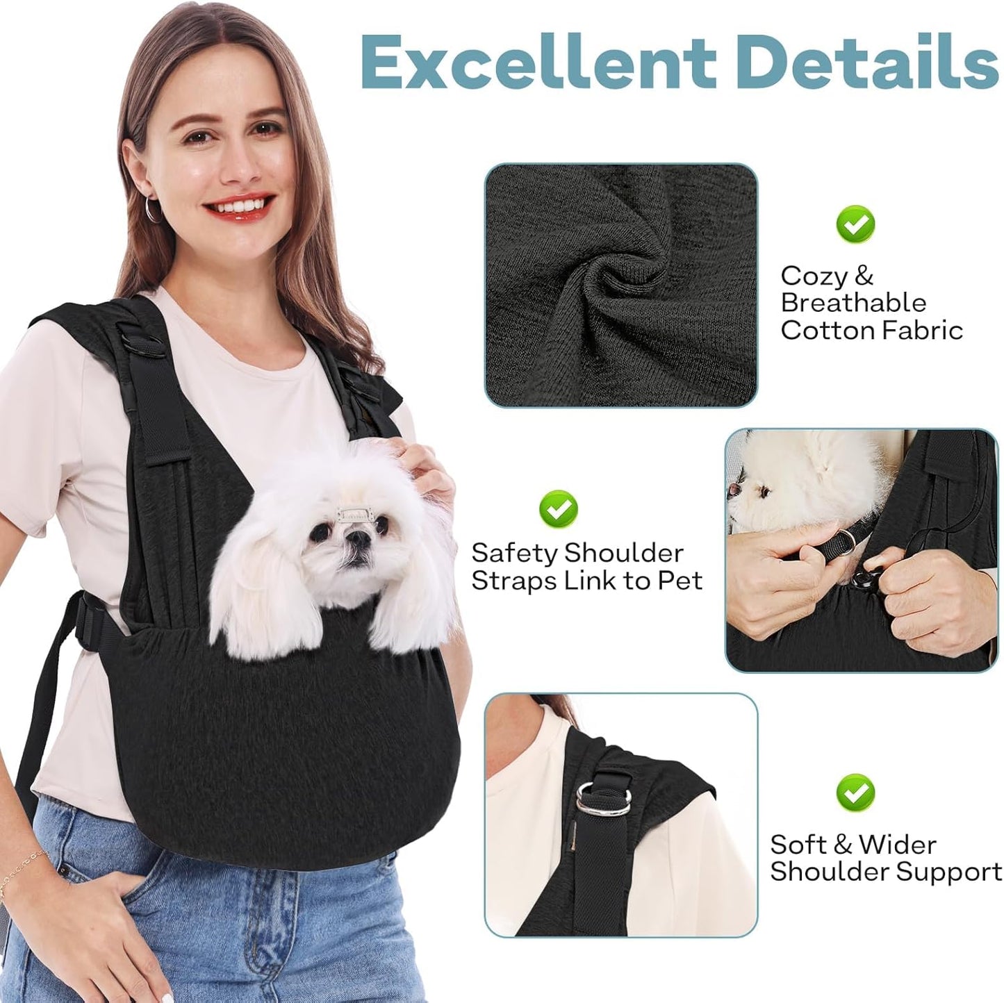 Supet Dog Carrier Sling for Small Dogs, Front Facing Cat Sling Carrier Chest, Hands Free Pet Sling Carrier, Adjustable Dog Front Carrier, Reducing Back Pain