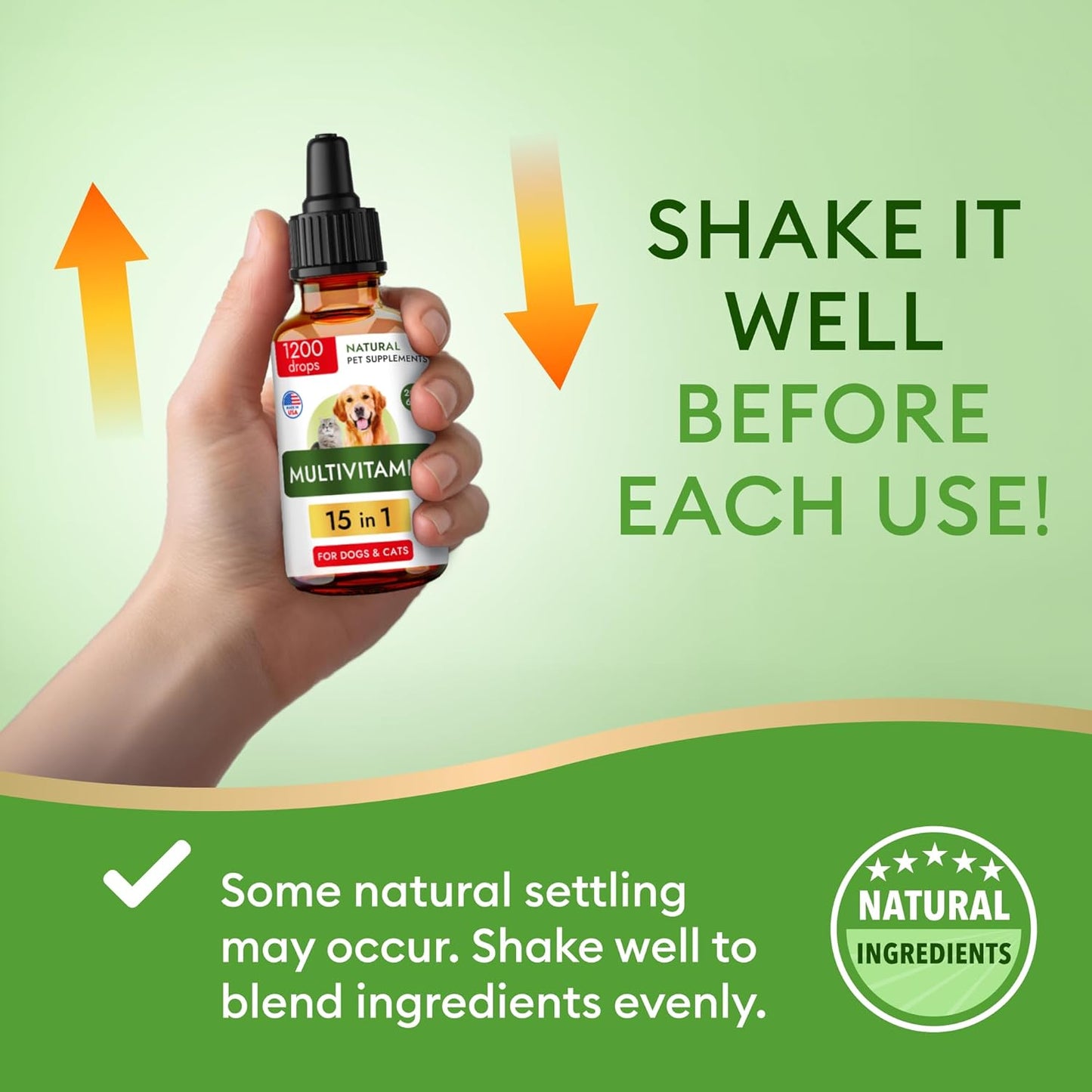 15-in-1 Liquid Multivitamin for Dogs & Cats - Glucosamine for Dogs, Cranberry, Vitamin B Complex - Balanced Ingredients for Joint, Digestive, Immune, Skin & Coat and UTI Support - US Made - 2.0Fl Oz