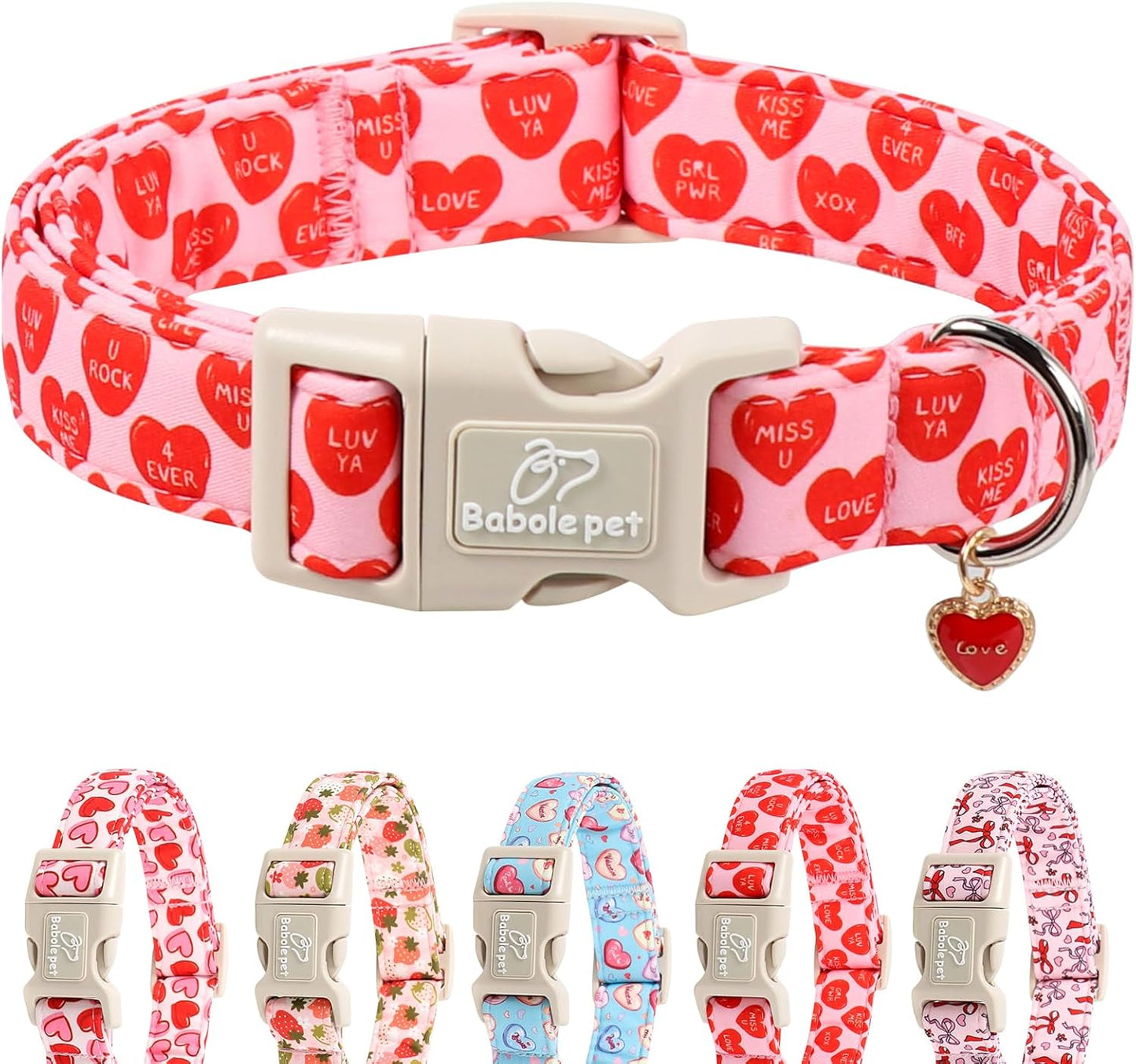 Valentines Dog Collar for Small Dogs - Red Love Valentine Dog Collar, Romantic Sweetheart Text Print, Lightweight Adjustable Boy Girl Dogs Collars with Quick-Release Buckle XS
