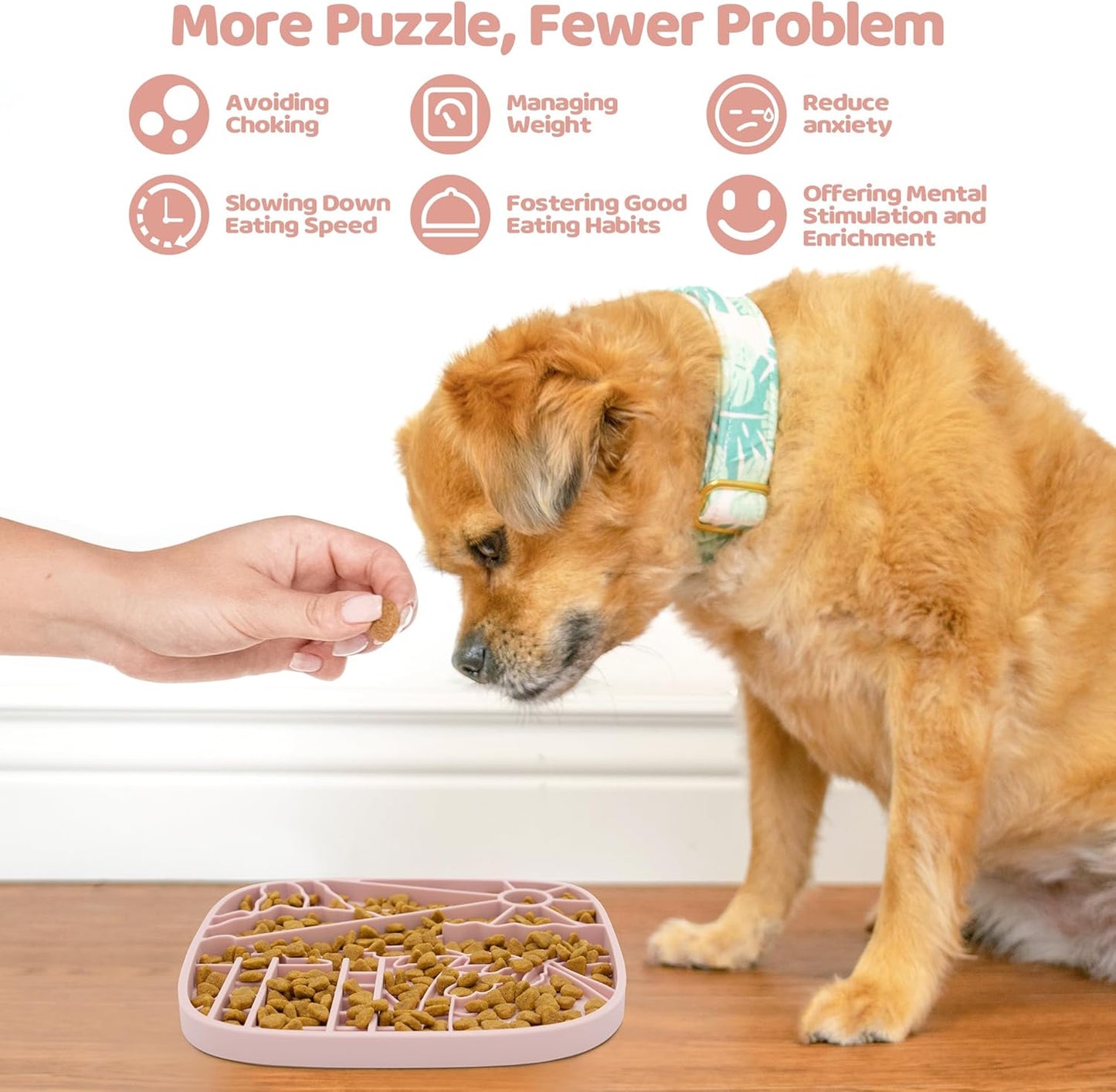 Puzzle Feeder Dog Lick Mat,Freezable Dog Enrichment Toys for Mental Stimulation and Anxiety Relief, Silicone Lick Mat, Slow Feeder Supports All Types of Food,Pink