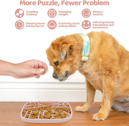 Puzzle Feeder Dog Lick Mat,Freezable Dog Enrichment Toys for Mental Stimulation and Anxiety Relief, Silicone Lick Mat, Slow Feeder Supports All Types of Food,Pink