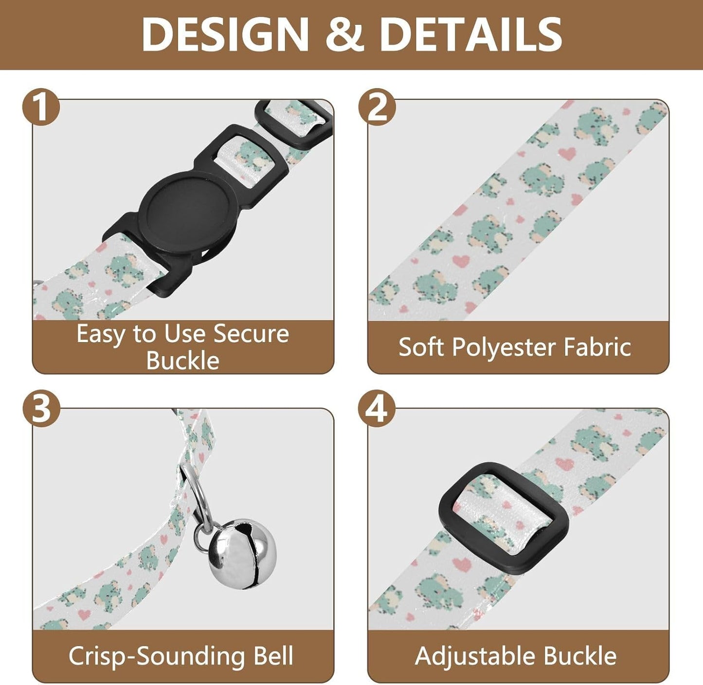 Cute Animals Elephants White Pattern Dog Collar with Buckle Adjustable 2 Pack Reusable Safety Necklace for Small Dogs Cats
