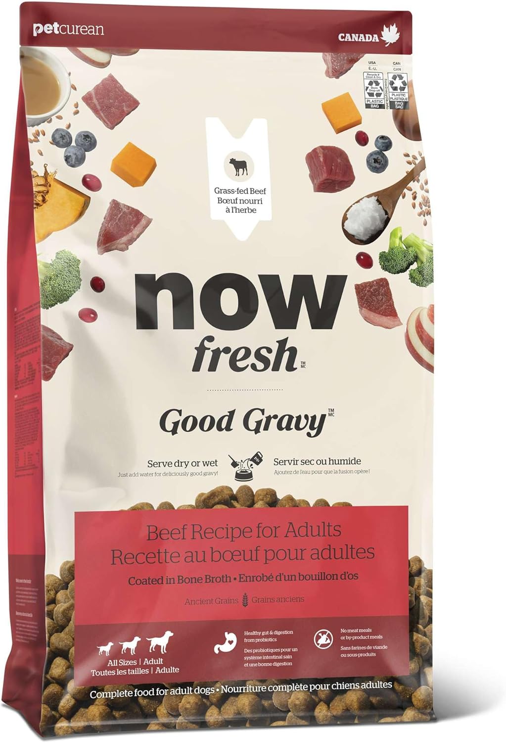 Now Fresh Good Gravy Premium Dry Dog Food with Grass-Fed Beef & Ancient Grains, Healthy Kibble for Adults Coated in Bone Broth – Just Add Water to Moisten, Made with Real Red Meat, 3.5 lb Bag