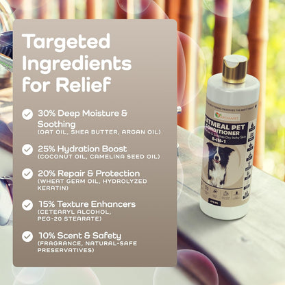 8-in-1 Oatmeal Dog Conditioner Moisturizing Conditioner for Dogs with Oat Oil, Shea Butter, Coconut Oil & Argan Oil, Hypoallergenic Dog Conditioner for Itchy Skin & Dry Coats, 475mL