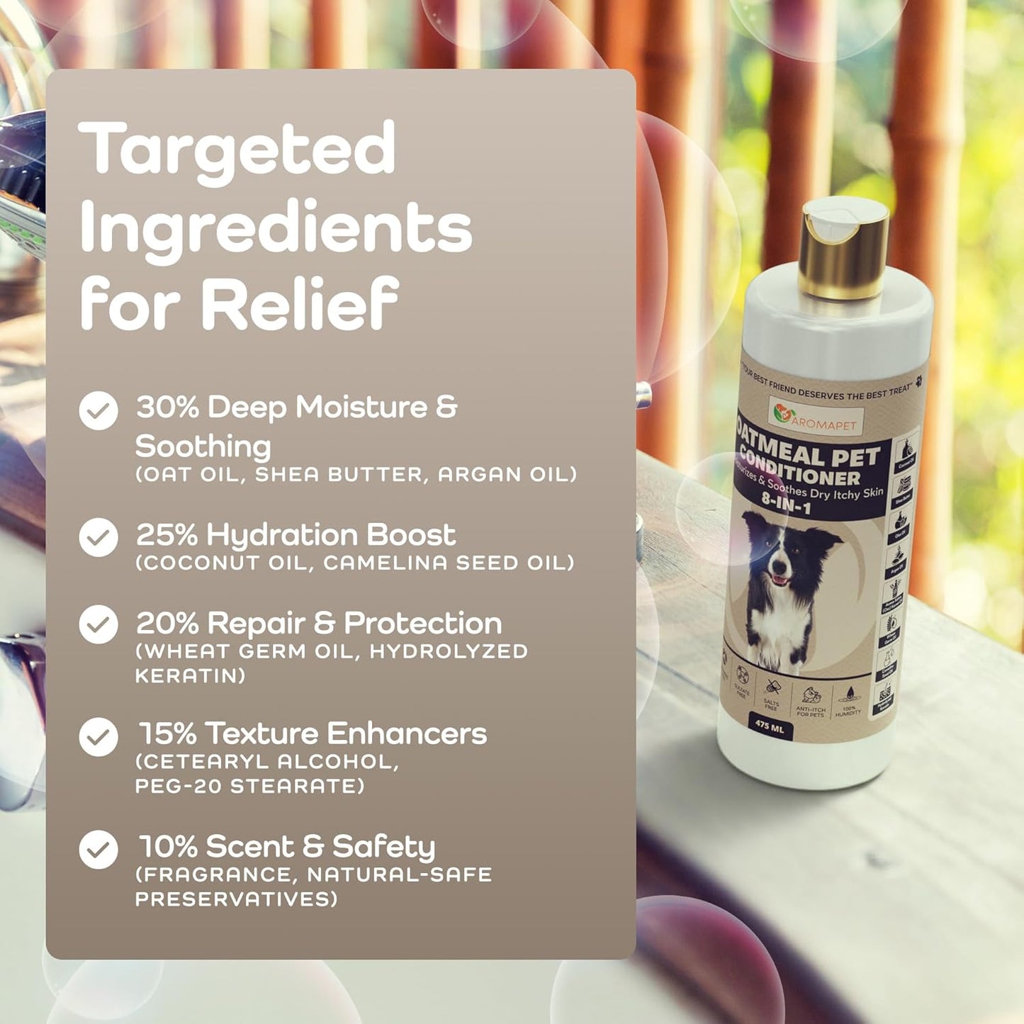 8-in-1 Oatmeal Dog Conditioner Moisturizing Conditioner for Dogs with Oat Oil, Shea Butter, Coconut Oil & Argan Oil, Hypoallergenic Dog Conditioner for Itchy Skin & Dry Coats, 475mL