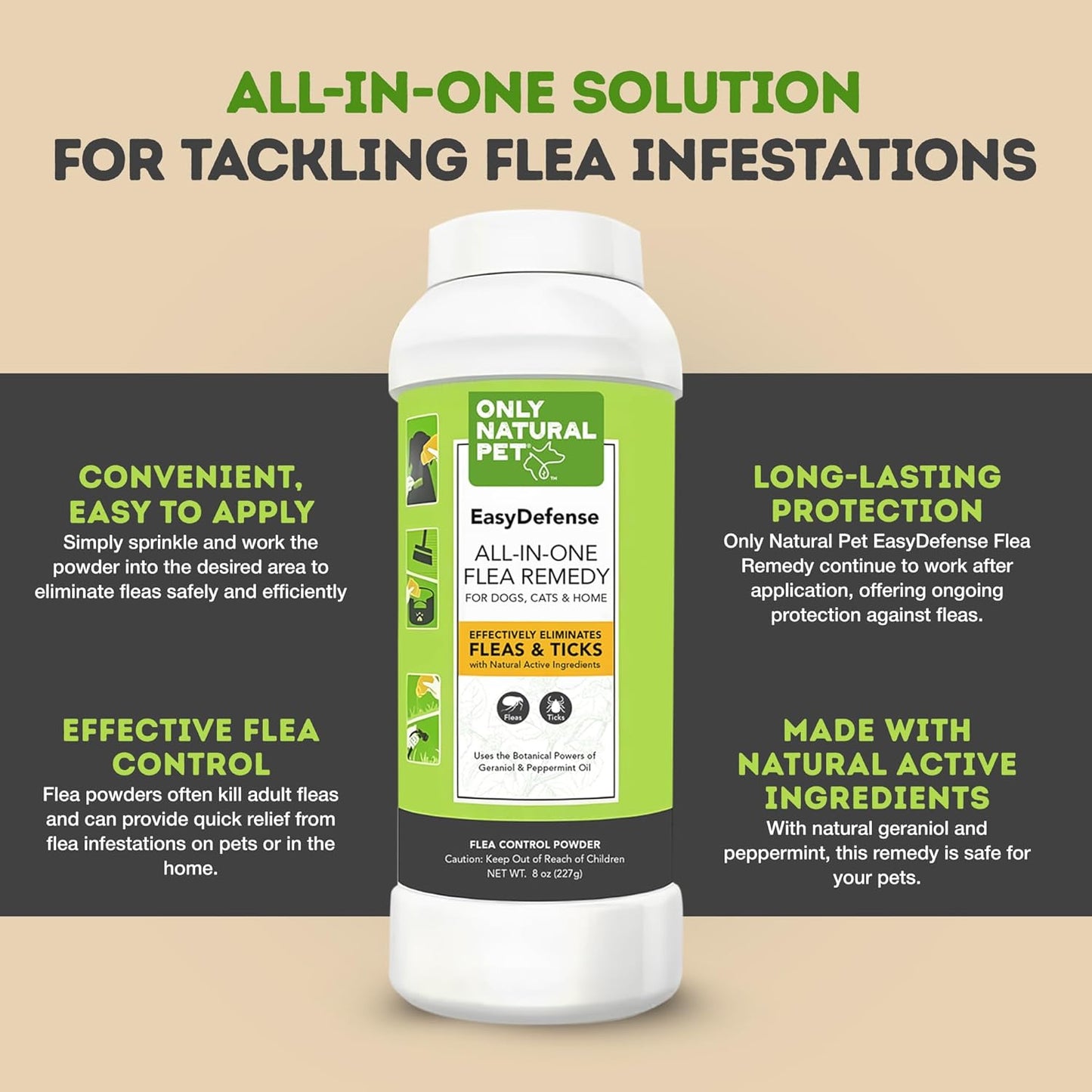 Only Natural Pet EasyDefense Powder for Dogs & Cats - Natural Protection for Home, Furniture, Carpets, Bedding & Outdoor Areas - Safe for Pets & Family - 8 oz