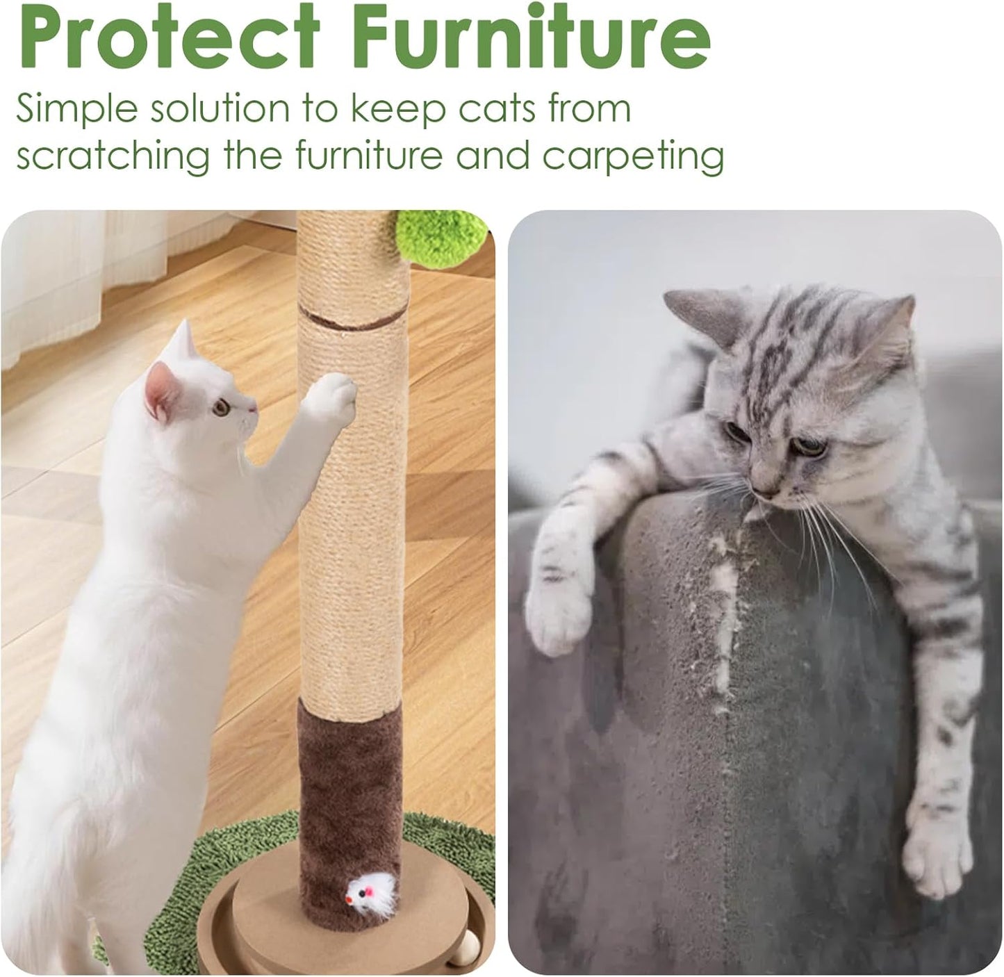 Cat Scratching Post, 35 Inch Tall Cat Scratcher Cat Tree Tower with Hanging Ball for Indoor Cats Adults,Peacock Plant Leaf,Sisal Rope Kitten Scratch with Interactive Mouse Cat Toy