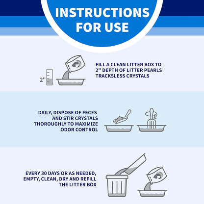 Litter Pearls Tracksless Unscented Non-Clumping Crystal Cat Litter with Odorbond, 7 lb, White, Clear and Blue Crystals